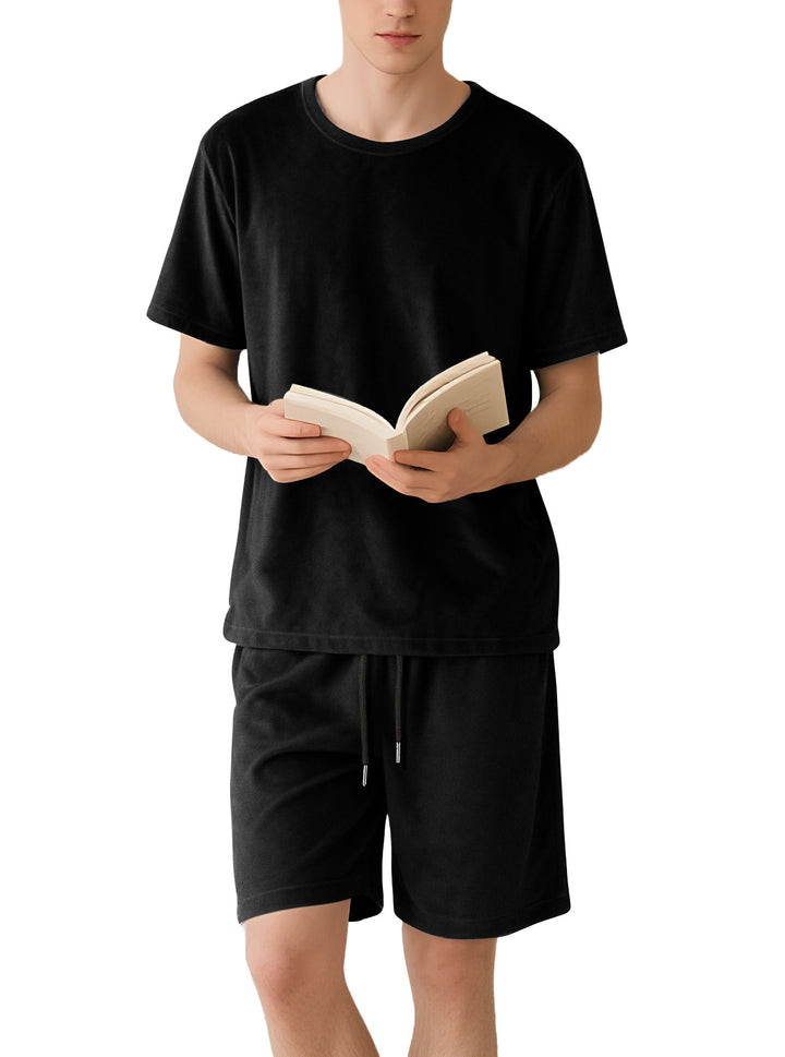 Herren nan Samtvelours Lounge-Set mit Rundhals-Kurzarmshirt und Kordelshorts Echo Archiv