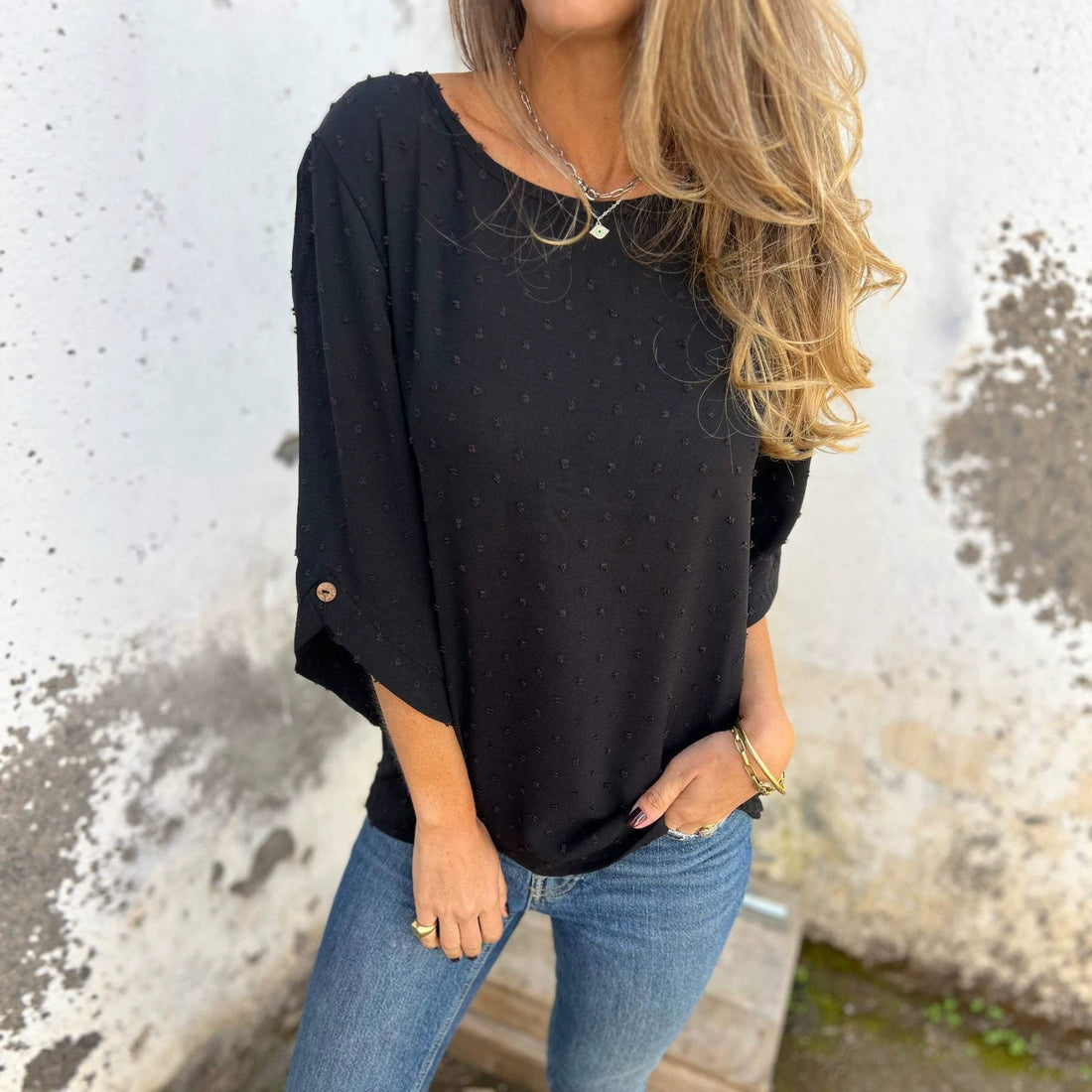 Damen Bluse mit Strukturpunktmuster und dreiviertel Ärmel Echo Archiv