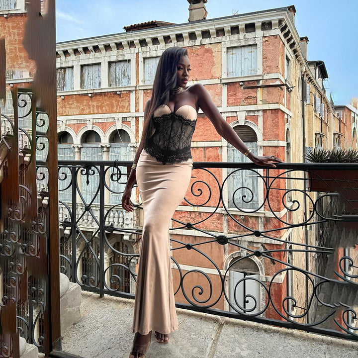 Damen elegantes Korsett-Maxikleid mit Spitzenoberteil Echo Archiv
