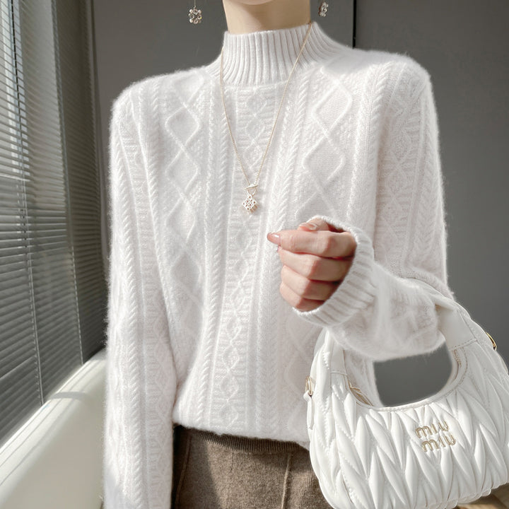 Damen Zopfmuster-Mockneckpullover mit feinem Ajour‑Detail und flauschiger Kaschmir‑Optik Echoarchiv