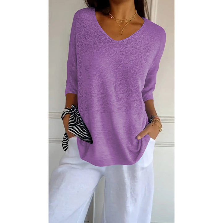 Damen nan locker sitzender V-Ausschnitt Feinstrickpullover mit dreiviertelÄrmeln Echo Archiv