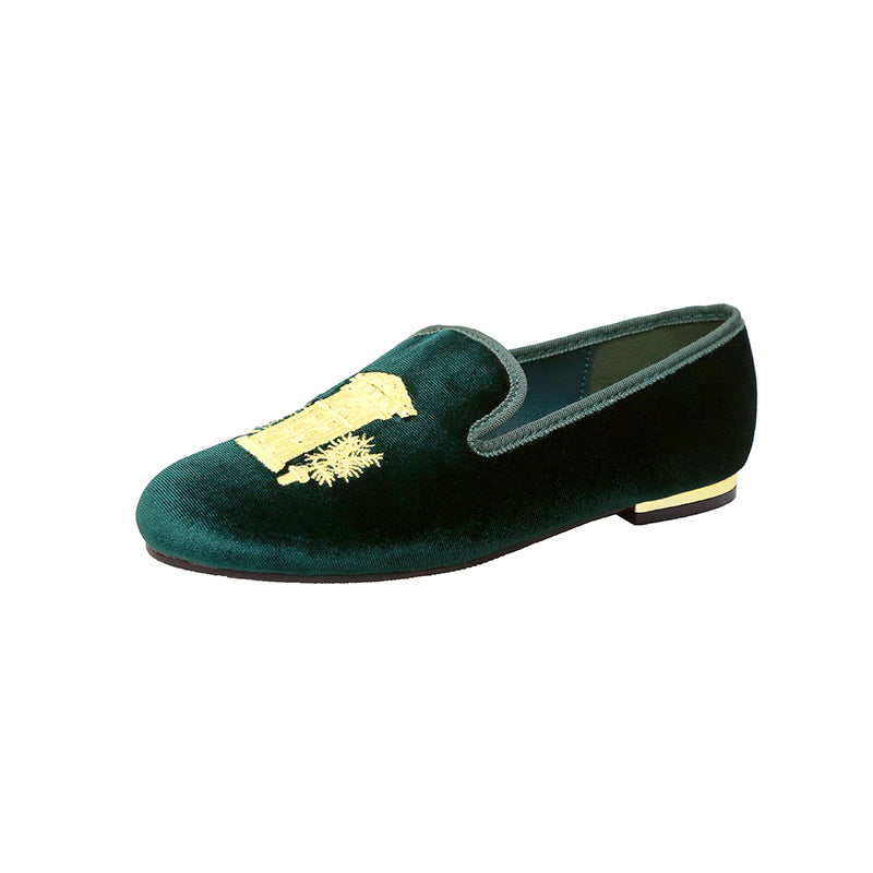 Damen Samt-Slipper mit Sonnenstickerei und goldener Absatzkappe Echo Archiv