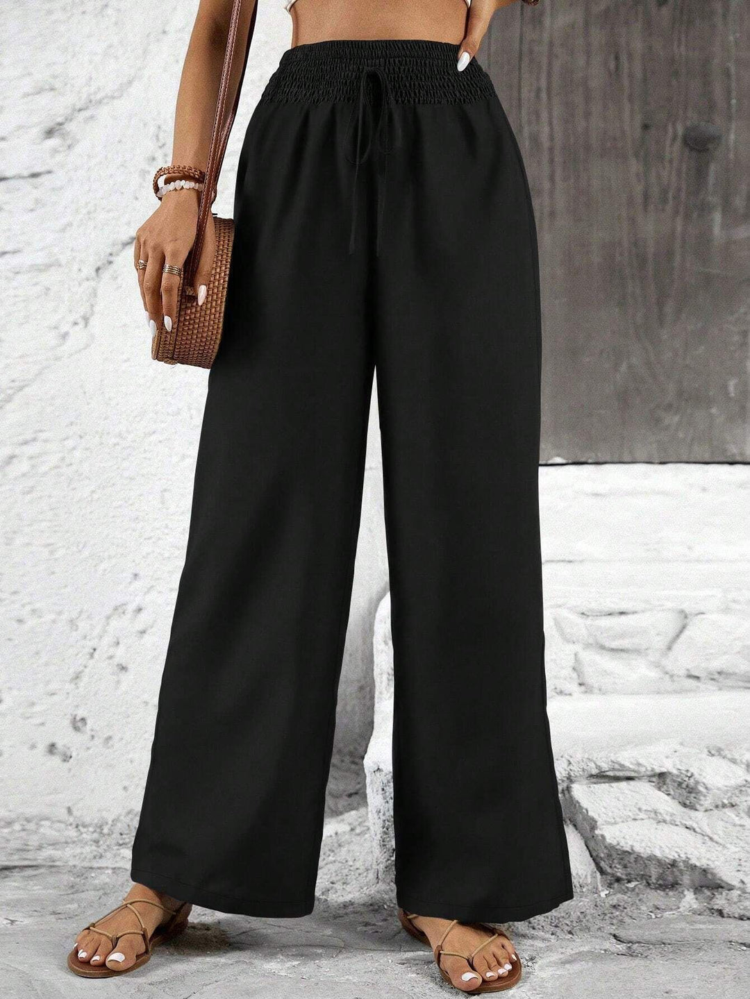Damen weit geschnittene Sommerhose mit elastischem Bund und Kordelzug Echo Archiv