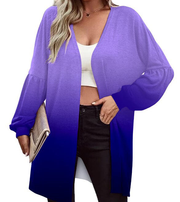 Damen Leichter Offener Longcardigan mit Federmotiv und Oversize-Ärmeln – Veloura