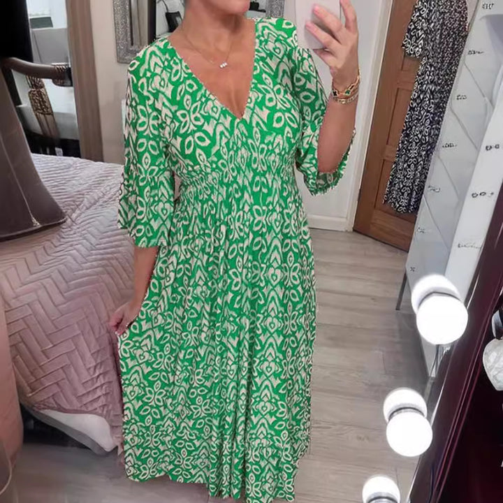 Damen Maxikleid mit V-Ausschnitt und weit ausgestellten Ärmeln Echo Archiv