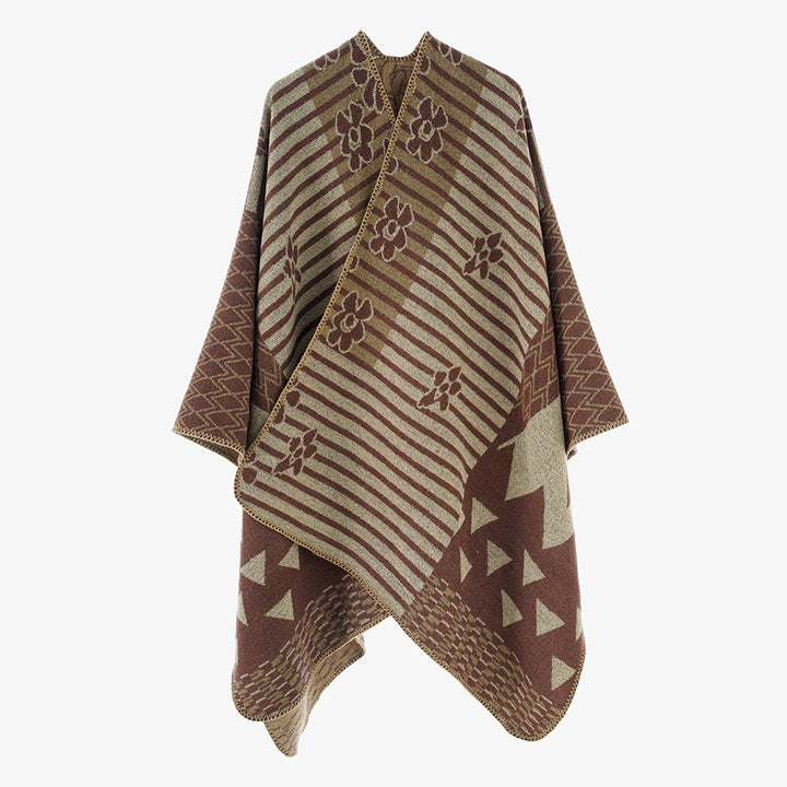 Damen Oversize Jacquard‑Ruana im Ethno‑Patchwork‑Design – Avérine
