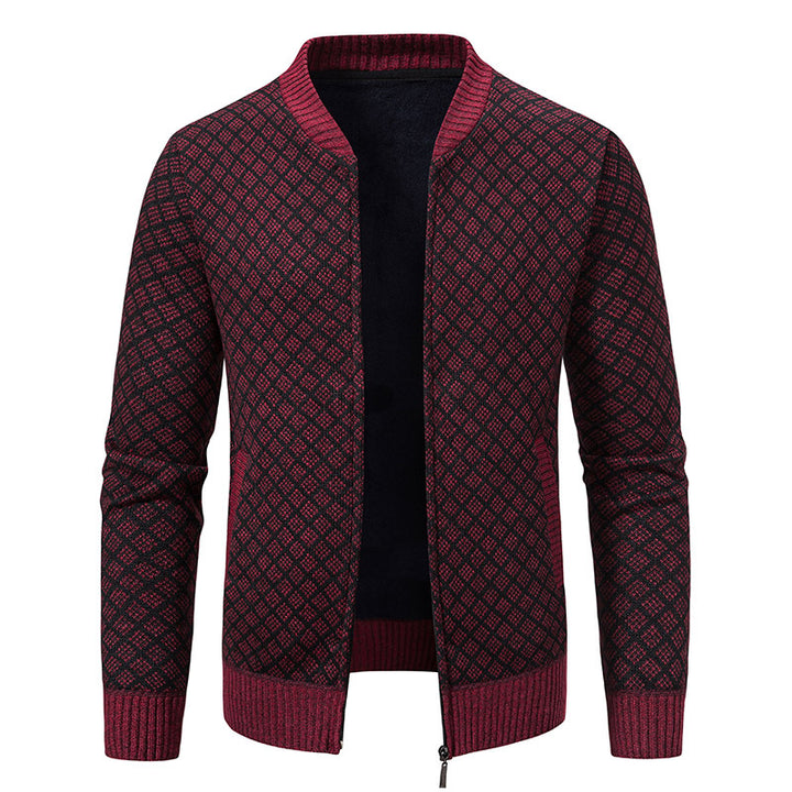 Herren Taillierter Jacquard-Zip-Cardigan mit Diamantstruktur und Eingrifftaschen Echo Archiv