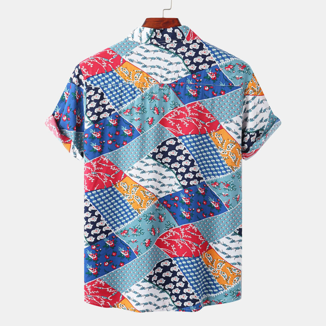 Herren Kurzarmhemd im kreativen Patchwork-Stil mit strukturierten Details Echoarchiv