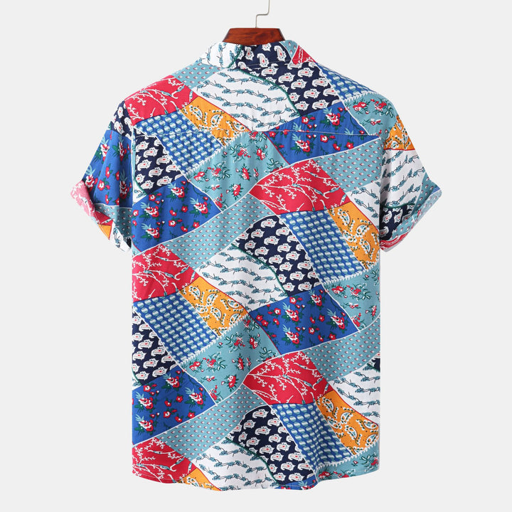 Herren Kurzarmhemd im kreativen Patchwork-Stil mit strukturierten Details Echoarchiv