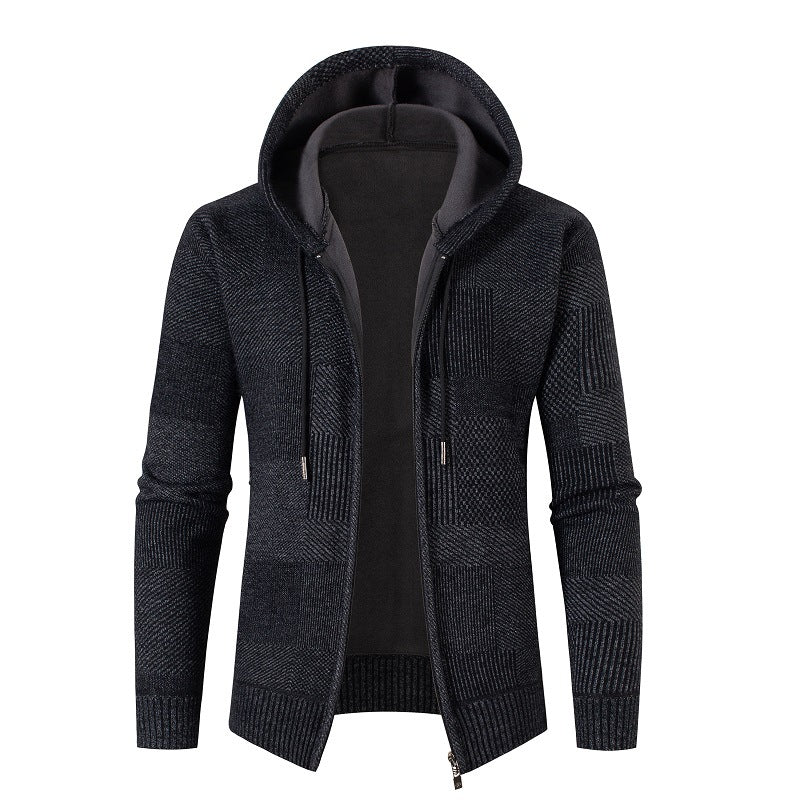 Herren Strukturierter Strick-Zip-Hoodie mit gefütterter Kapuze und grafischem Patchmuster Echo Archiv