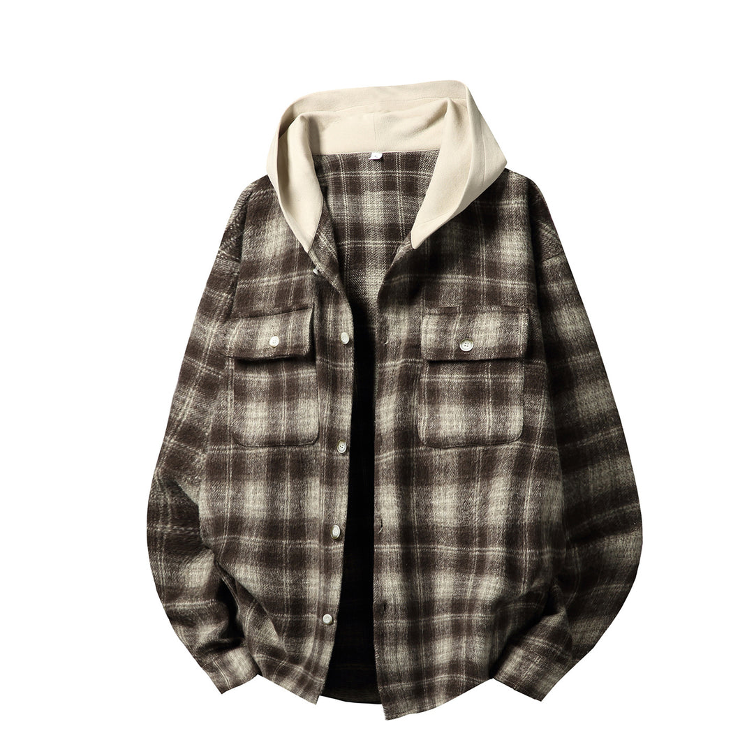 Unisex Overshirt mit Kontrastkapuze im Karo‑Flanell‑Look, Button‑Front und aufgesetzten Brusttaschen Echo Archiv