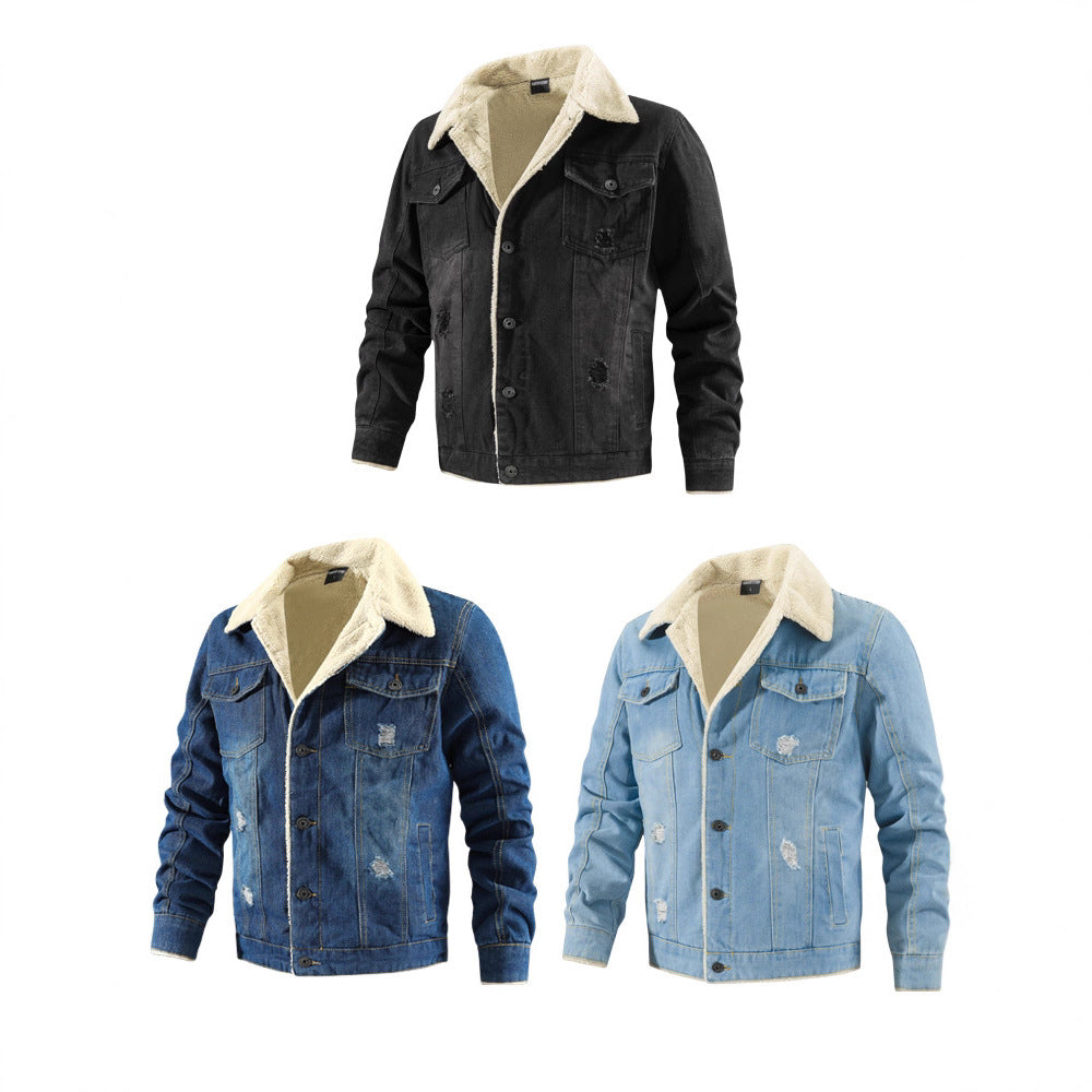 Herren Denimjacke mit Teddyfutter im Used-Look und Knopfleiste Echoarchiv