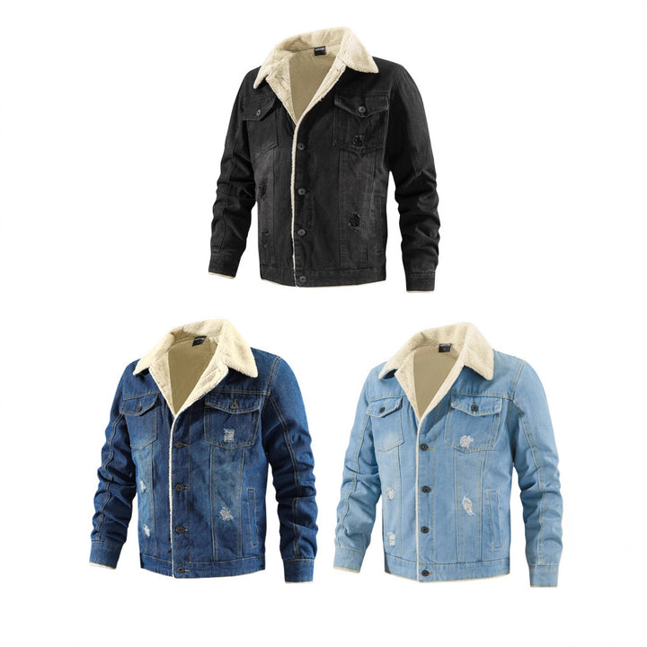 Herren Denimjacke mit Teddyfutter im Used-Look und Knopfleiste Echoarchiv