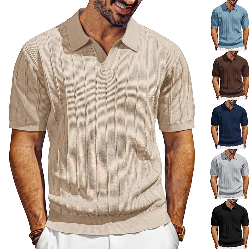 Herren leichtes Kurzarm Strick-Poloshirt mit strukturiertem Rippmuster Echo Archiv