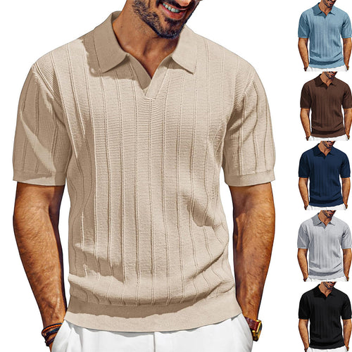 Herren leichtes Kurzarm Strick-Poloshirt mit strukturiertem Rippmuster Echo Archiv