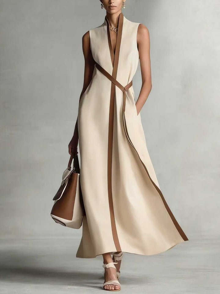 Damen elegantes Maxikleid mit Taillenschnitt und schmalem Gürtel Echo Archiv