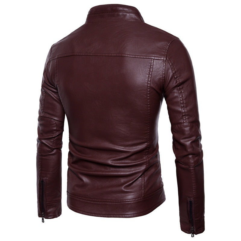 Herren elegante Kunstleder-Motorradjacke mit Stehkragen Echoarchiv