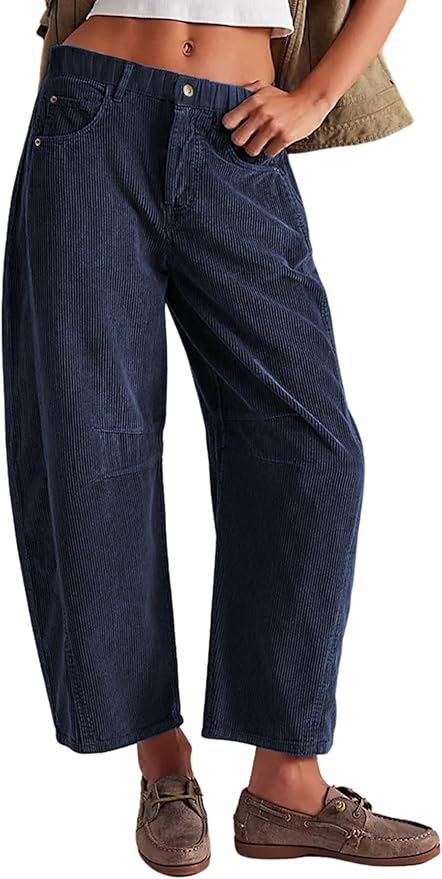 Damen Weite Cordhose mit hoher Taille, Cropped-Bein und Eingriffstaschen Echo Archiv