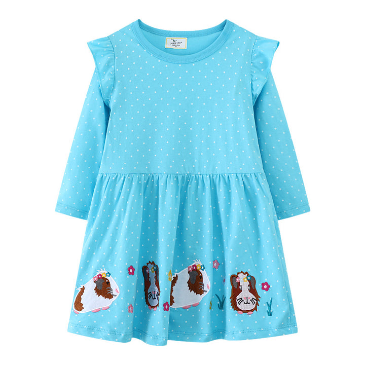 Mädchen Langarmkleid mit fröhlichem Meerschweinchen-Motiv Echo Archiv
