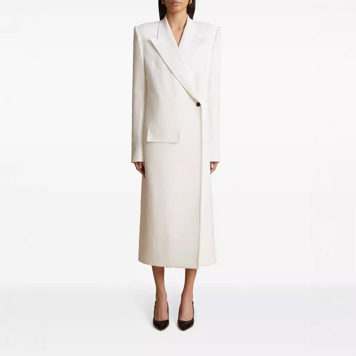 Damen Langes einreihiges Blazerkleid mit schlanker Silhouette und Pattentaschen Echoarchiv