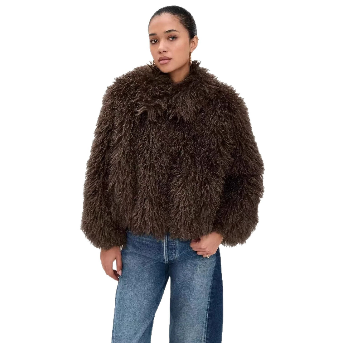 Damen kurzer shaggy Kunstpelz-Blouson mit dichtem Hochflor Echo Archiv
