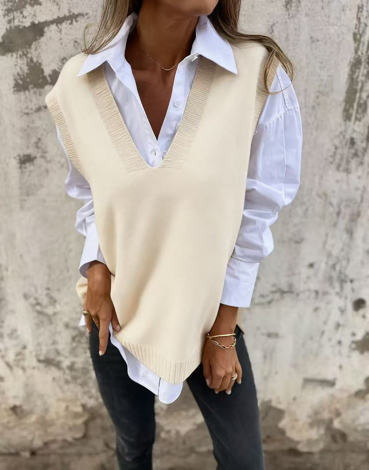Damen lässiger Strickpullover mit V-Ausschnitt Echoarchiv