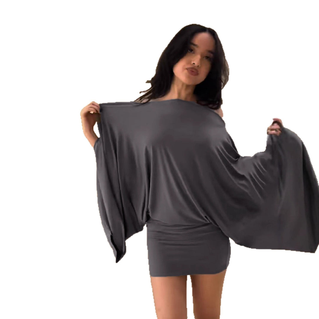 Damen nan schulterfreies Drapiertes Blouson-Top mit weitem Fledermausärmel und tailliertem Bündchen Echo Archiv