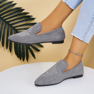 Damen Bestickte Velours-Loafer mit spitzer Zehenpartie und rutschfester Gummisohle – Lioré