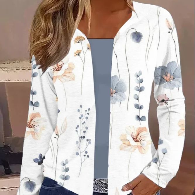 Damen Leichter Offener Strickcardigan mit floralem Aquarellprint und lässigem Fall – Veloura