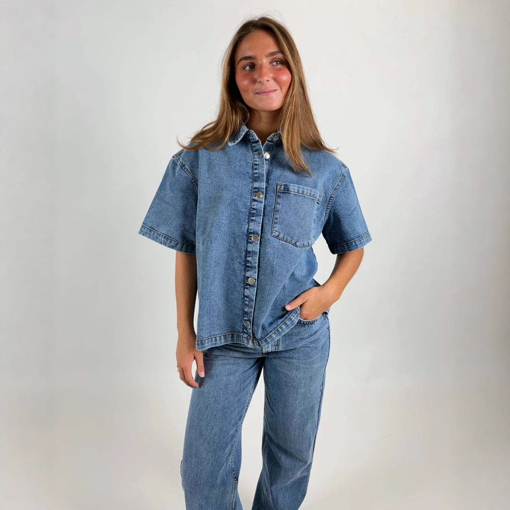 Damen Denim-Hemdjacke im lässigen Oversized-Schnitt Echo Archiv