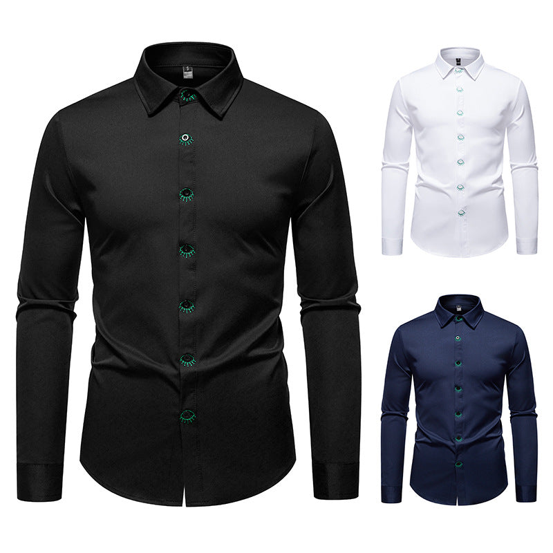Herren elegantes Hemd mit einzigartigen Augenstickerei-Details Echoarchiv