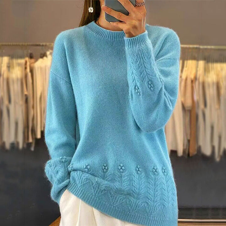 Damen nan kuscheliger Oversize Kaschmir-Mix Pullover mit Zopfmuster und Perlenapplikation Echo Archiv