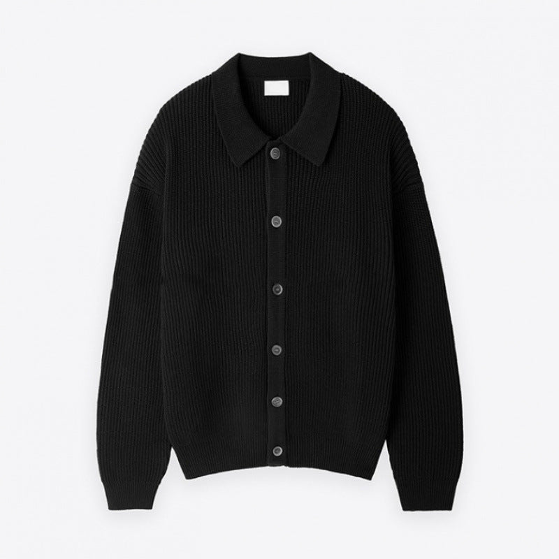 Unisex Grobgerippte Strickjacke mit Hemdkragen und durchgehender Knopfleiste Echoarchiv