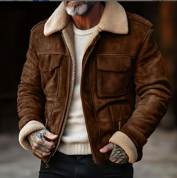 Herren Lederjacke mit warmem Sherpa-Futter und praktischen Taschen Echoarchiv