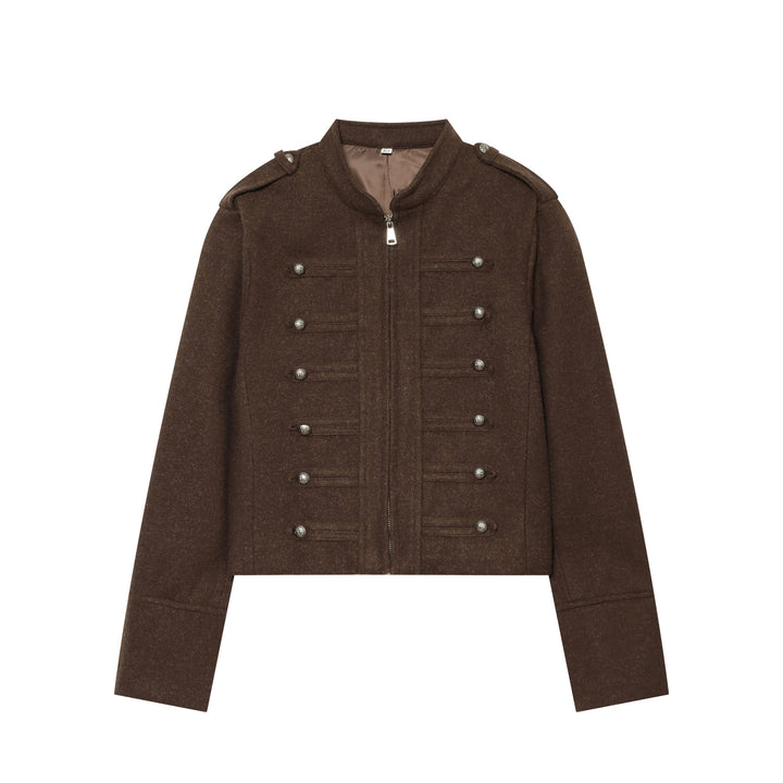 Damen Militärinspirierte Wolljacke mit Stehkragen, dekorativen Zierknopfreihen und Reißverschluss Echo Archiv