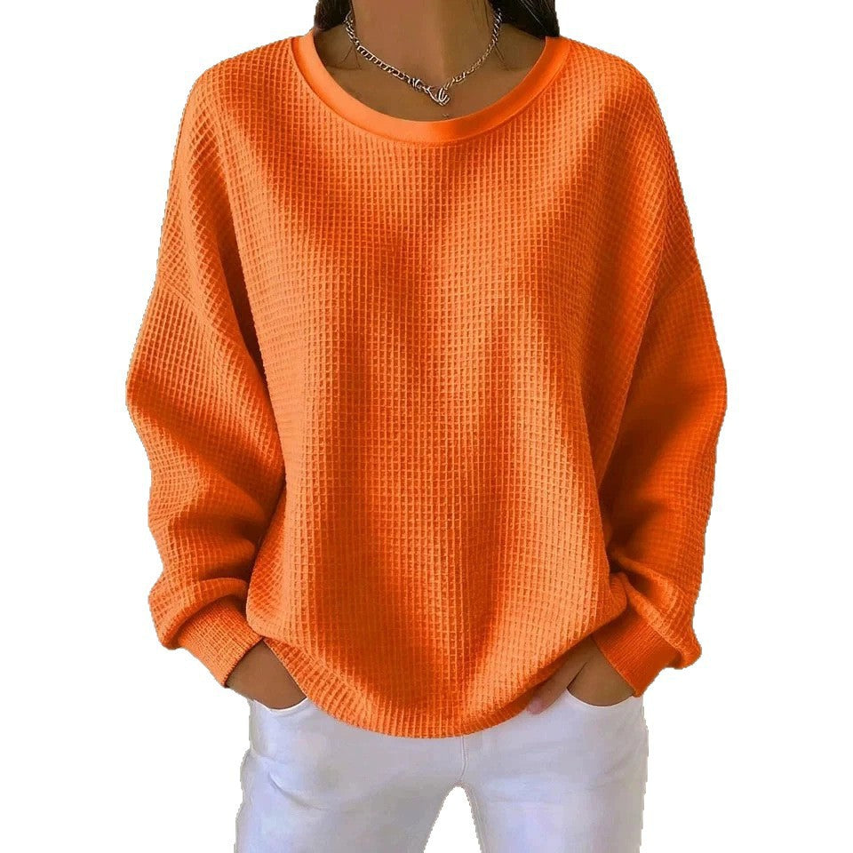 Damen Oversize Waffelstrick-Sweatshirt mit Rundhalsausschnitt Echoarchiv