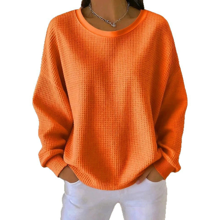 Damen Oversize Waffelstrick-Sweatshirt mit Rundhalsausschnitt Echoarchiv