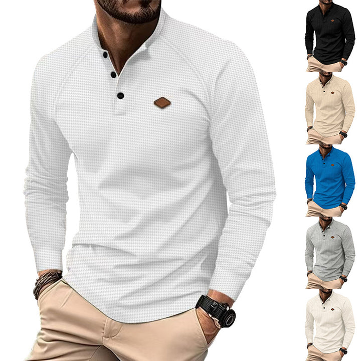 Herren Langarm-Henley-Shirt aus weichem Baumwollmix mit dekorativen Knöpfen Echoarchiv