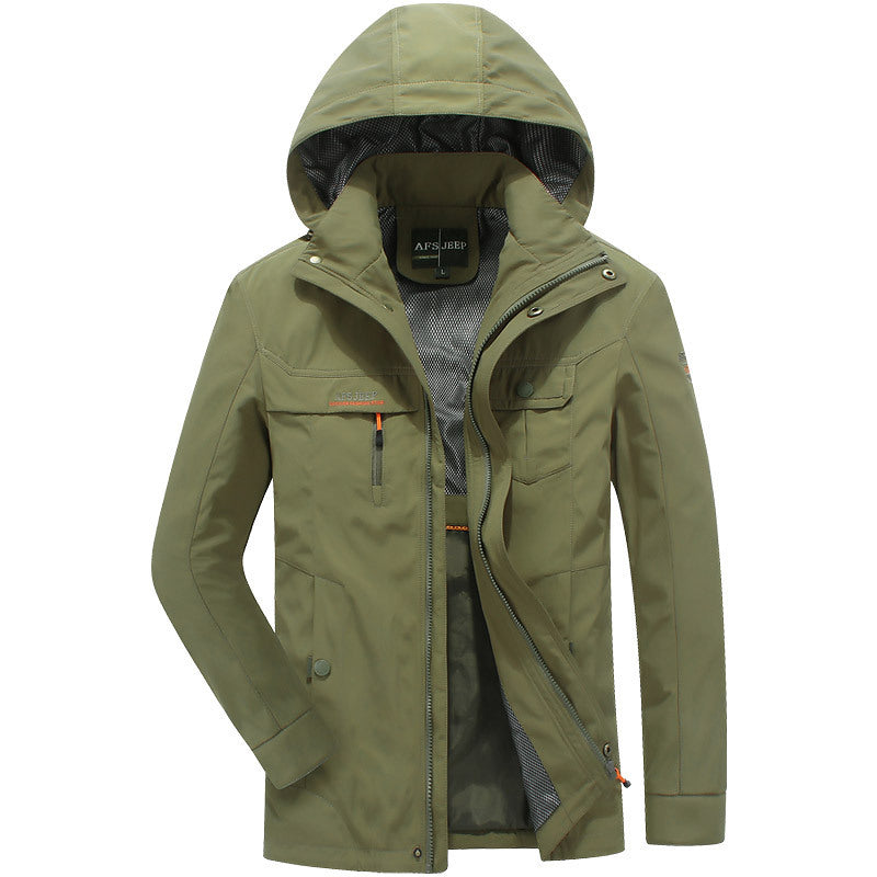 Herren wasserabweisende leichte Reisefunktionsjacke mit Kapuze und Mehrtaschen Echo Archiv