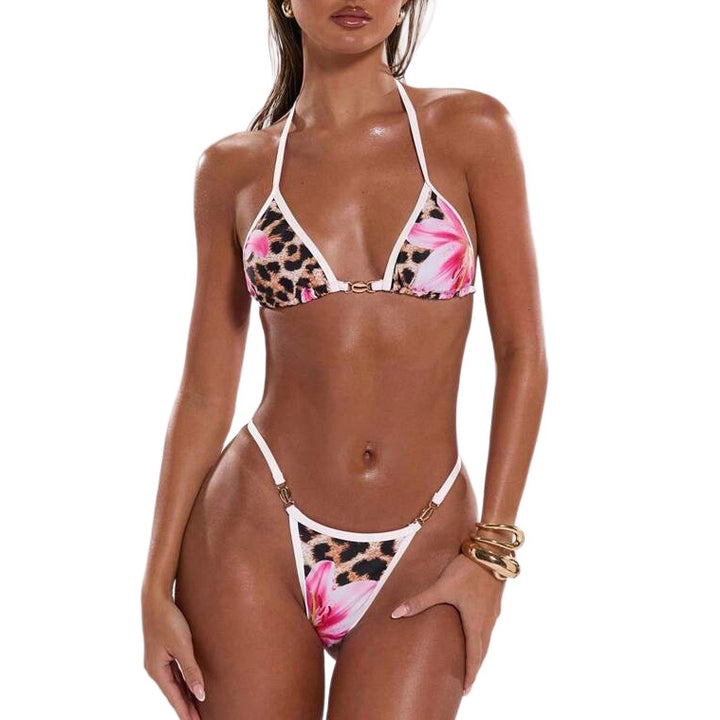 Damen Triangel-Bikini mit fröhlichem Blumendruck und tierischem Muster Echo Archiv