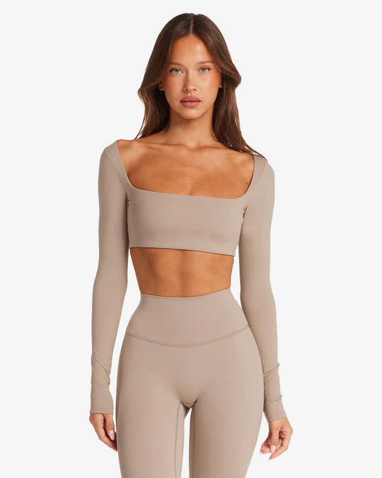 Damen Sportliches Langarm Crop-Top Echo Archiv