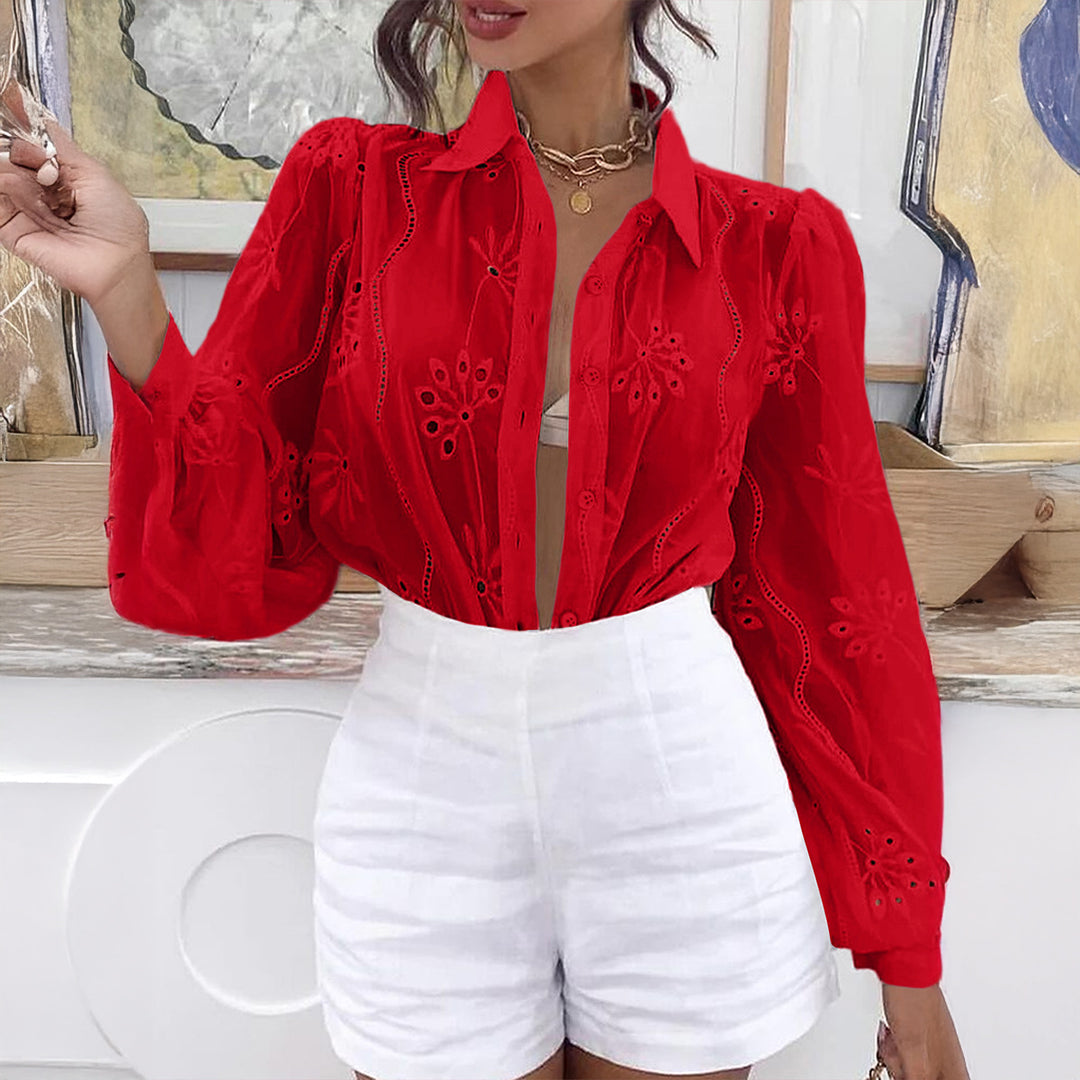 Damen Transparente Bluse mit Stickereien und Rüschendetails Echo Archiv