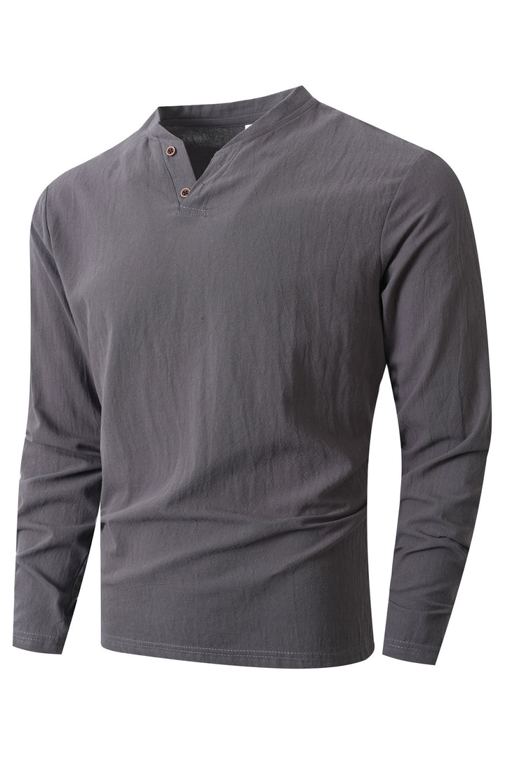 Herren Langarmshirt mit modernem Stehkragen und eleganten Knöpfen Echoarchiv