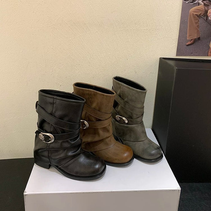 Damen Modische Stiefeletten mit breitem Riemen Echo Archiv