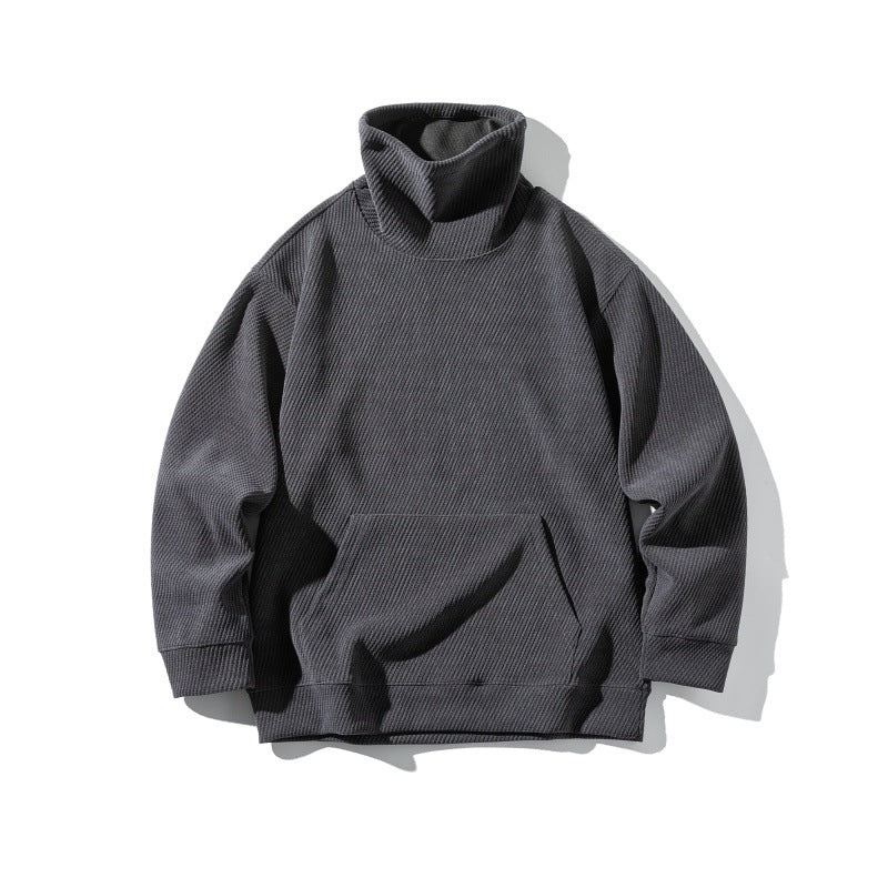Unisex Oversize Waffelstruktur-Halbrollkragen-Sweatshirt mit Kängurutasche Echoarchiv