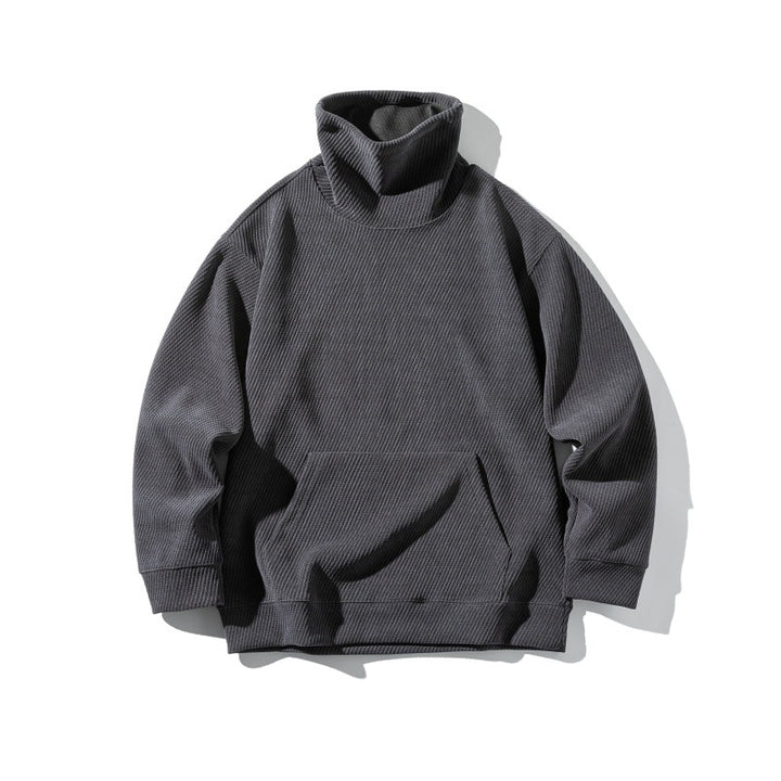Unisex Oversize Waffelstruktur-Halbrollkragen-Sweatshirt mit Kängurutasche Echoarchiv