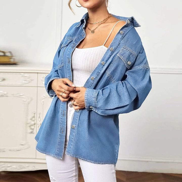 Damen Oversize-Denim-Hemdjacke mit Pattentaschen Echo Archiv