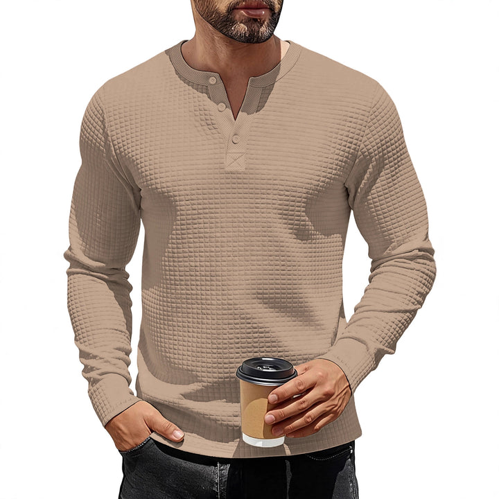Herren nan strukturiertes Henley-Langarmshirt aus Waffelstrick mit Stehkragen und schmaler Silhouette Echo Archiv