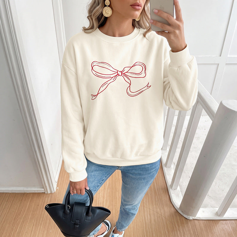 Damen Oversize-Sweatshirt mit gesticktem Schleifen-Motiv und Rundhalsausschnitt Echoarchiv