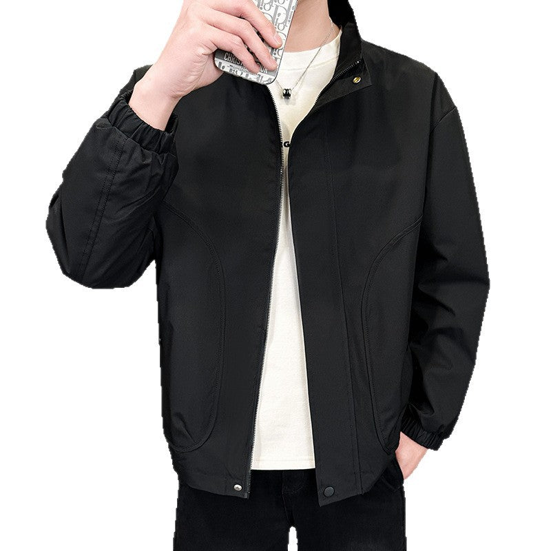 Herren Leichte City-Outdoorjacke mit verdecktem Reißverschluss, Stehkragen und elastischen Bündchen Echoarchiv